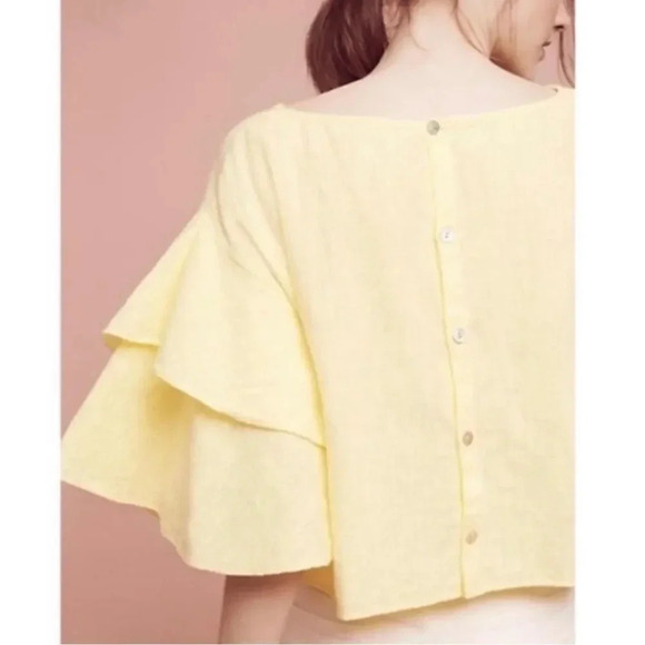 Lilka Anthropologie soft yellow gauzy cotton top, ruffle sleeves Women’s size M - Picture 3 of 11